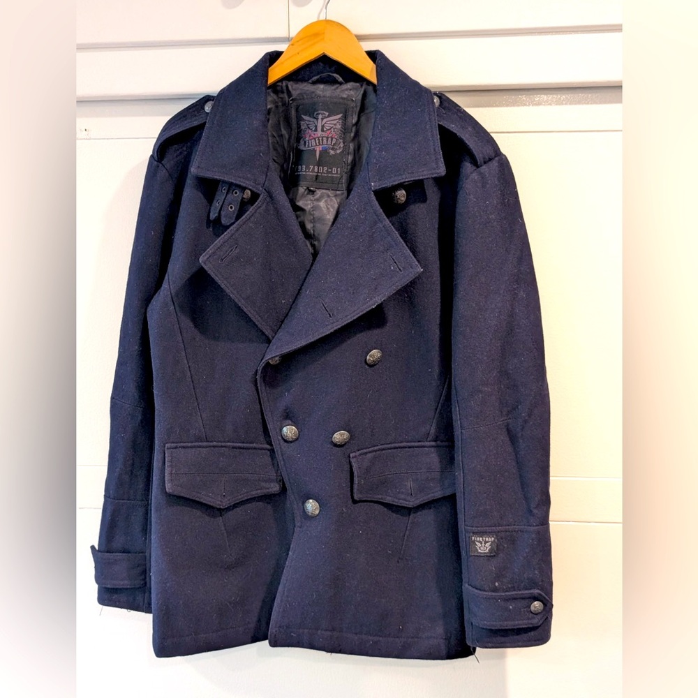 Firetrap Pea Coat Navy Blue Mens